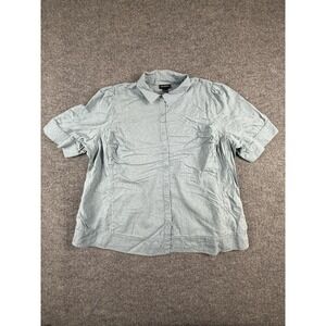 Lane Bryant Button Up Shirt Womens 26/28 Blue Collared Short‎ Puff Sleeve Floral